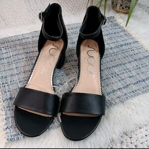 NWT Sugar Women's Noelle Black Low Block Heel Ankle Strap Sandals, 9.5